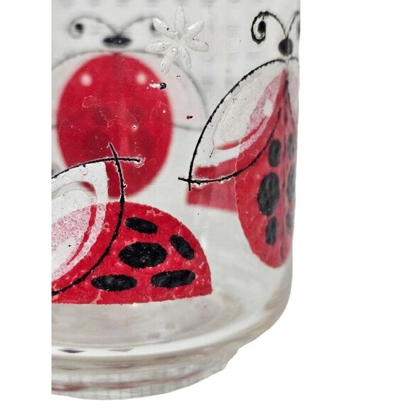 Vintage Clear Drinking Glass w/ Handpainted Ladybug & Floral Design - Picture 2 of 6